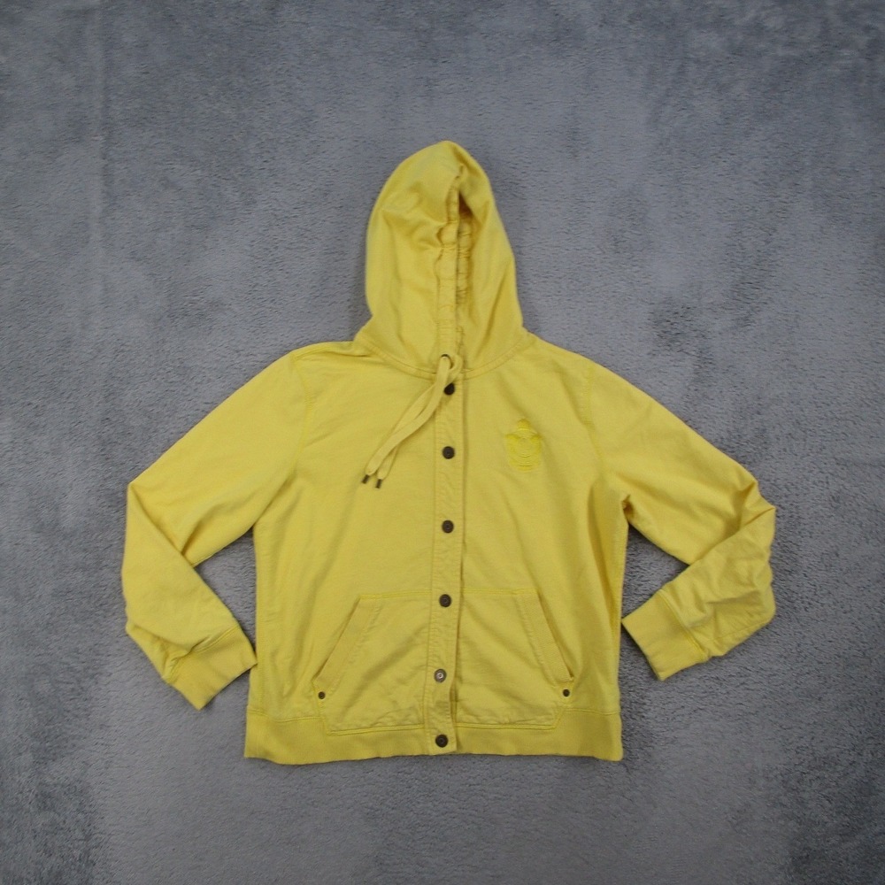 Lauren Ralph Lauren Jeans Co Yellow Button Front Hoodie Sweatshirt L Cotton